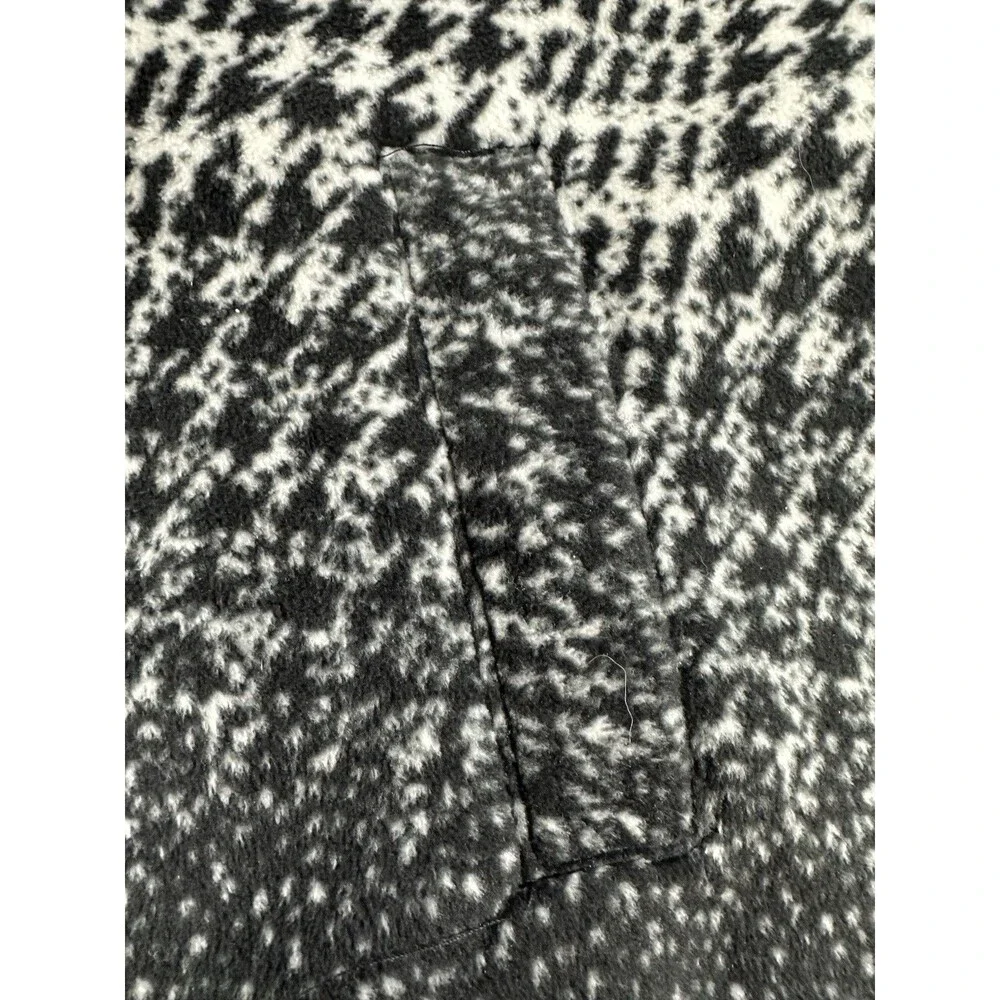 Ellen Reyes Petite Houndstooth Fleece Jacket Coat Black White Ombre Belted PM